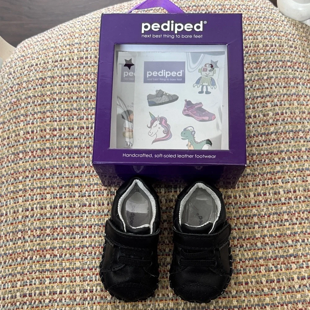 Pediped Black Leather Baby Walker Shoes